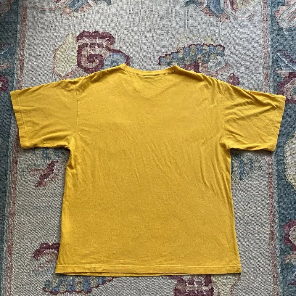 Y2K Nike Yellow Pocket T Shirt Vertical Racing Stripe Vintage XL V Neck